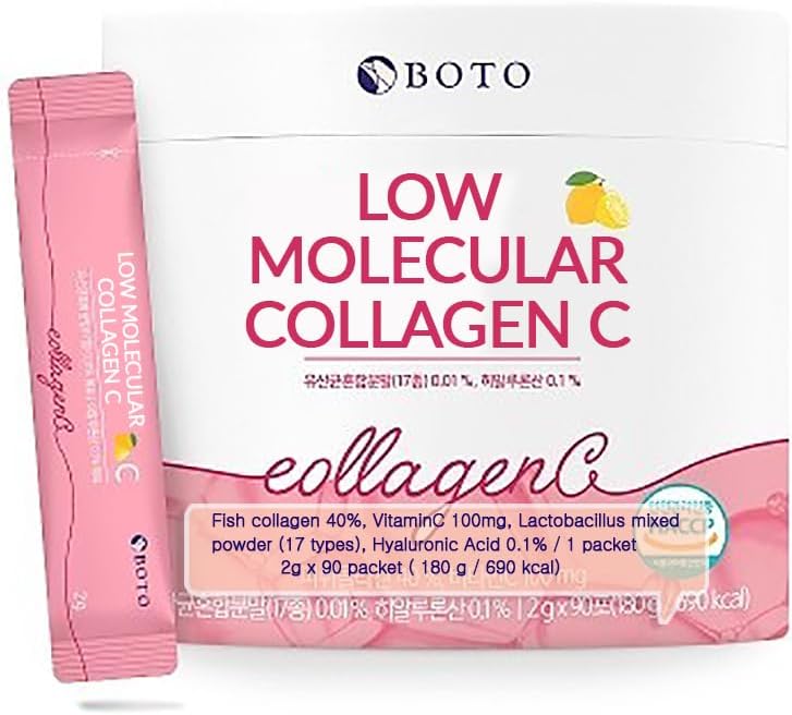 BOTO נמוך Collagen C - יופי קוריאני קולג'ן אבקת תוספי מזון עם Hyaluronic Acid ו ויטמין עבור Skin Hair Nail Joint, Lemon Flavored - במשך 3 חודשים - 90 of Packs