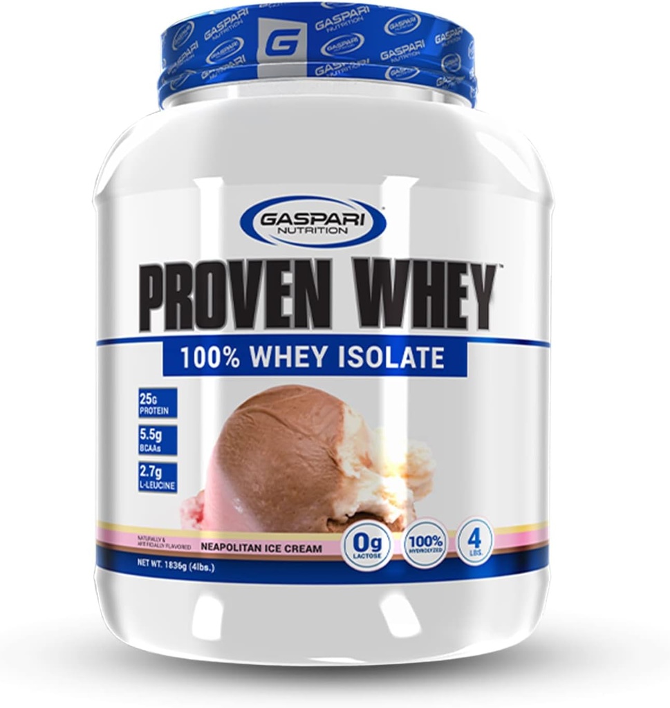 תזונה Gaspari פרובנס Whey, 100% hydrolyzed Whey Isolate, חלבונים גבוהים, Lactose חינם, Low Carbohydrate ונמוך (4lb, Neapolitan Ice Cream)