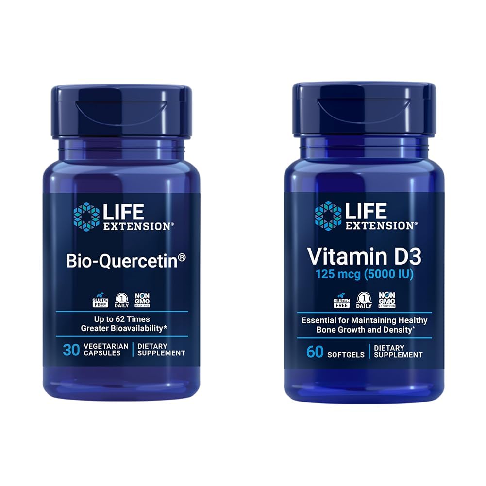 Life Extension Bio-Quercetin Immune & Heart Health Antioxidant 30 כמוסות + ויטמין D3 5000 IU 60 Softgels
