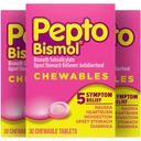 פפטו Bismol Chewable Tablet for Nausea, Heartburn, Indigestion, Upset Stomach ו- Diarrhea Relief, Original Flavor, 90 Total (3 Packs of 30)