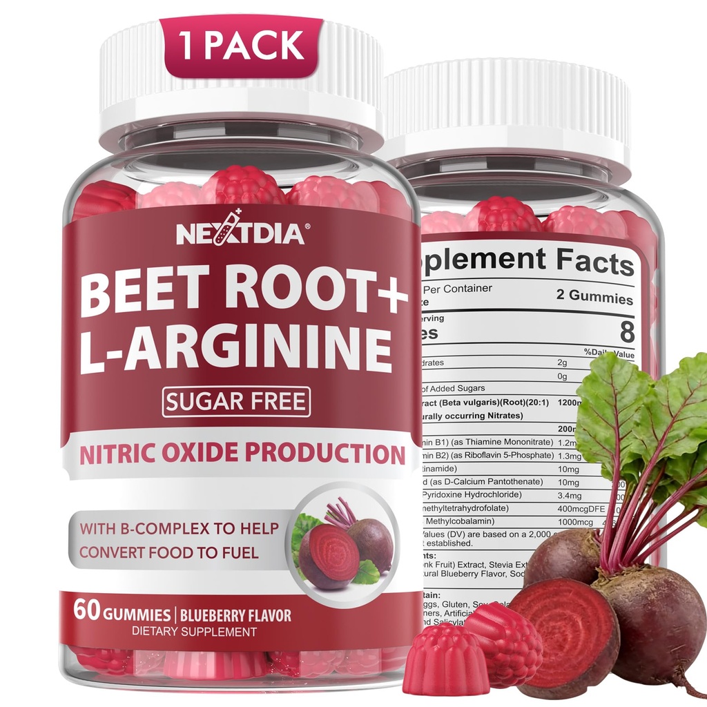 Beet Root Gummies & L-Arginine, Nitric Oxide תוספי עבור גברים ונשים w / Organic Beets, B1, B2, B3, B5, B6, Folate, B12 עבור אנרגיה Boost & Circulation תמיכה, סוכר חינם, 60 Cts, B3, B3, B5, B5, B6, Folate, B12 for Energy Boost, B12 for Energy Boost & Circulation Support, סוכר חינם, סוכר חינם, סוכר חינם, 60