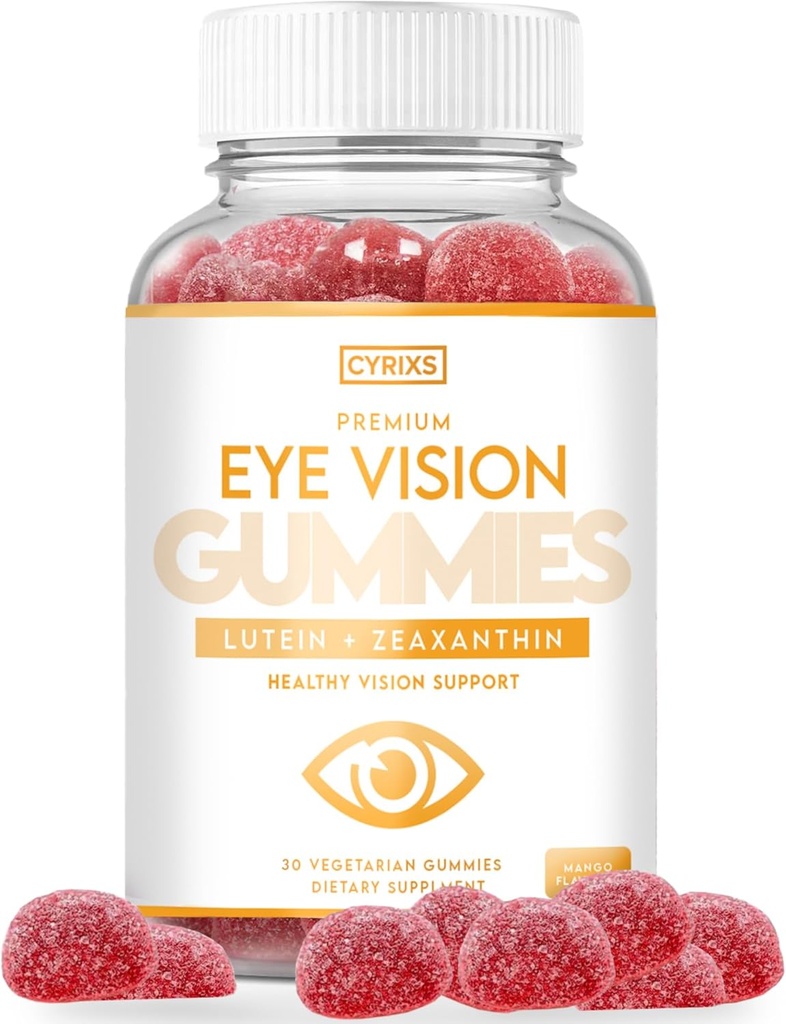 Generic Cyrixs Health Eye Vision Gummies - Lutein & Zeaxanthin עין בריאות תוספת למבוגרים - מנגו טעים פלאמור על ויטמין עיניים - נוחות עין והגנה על אור כחול עבור Crystal-Clear Vision
