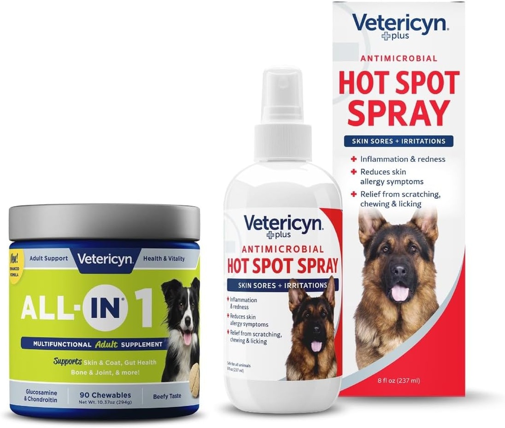 Vetericyn All-in 1 Multifunctional Dog תוסף ו- Vetericyn Plus Hot Spot Spray