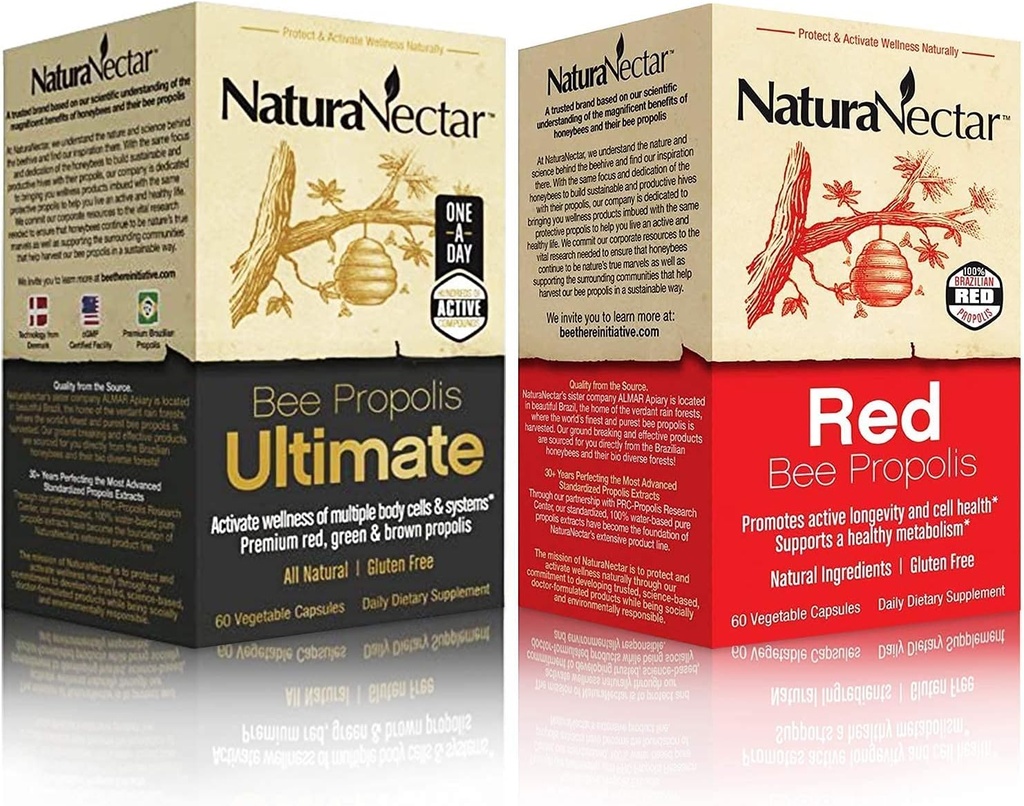 NaturaNectar Natural Bee Propolis - Bee Propolis האולטימטיבי ו Red Propolis - עבור Immune ו Respiratory תמיכה, ו metabolism בריאה - 60 קפסולות לכל בקבוק