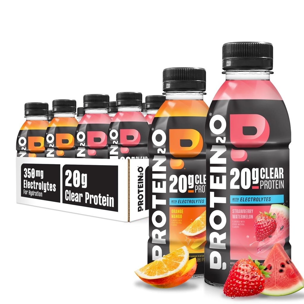 שתיית חלבון2o hydrotion - 2-in-1 נוזל Clear Whey חלבון Isolate ו- Electrolyte Drink - 20g חלבון, ויטמין B5, B6 - Post-Workout Recovery - 16.9 Fl Oz - 12 ספירה וריאציות Pack
