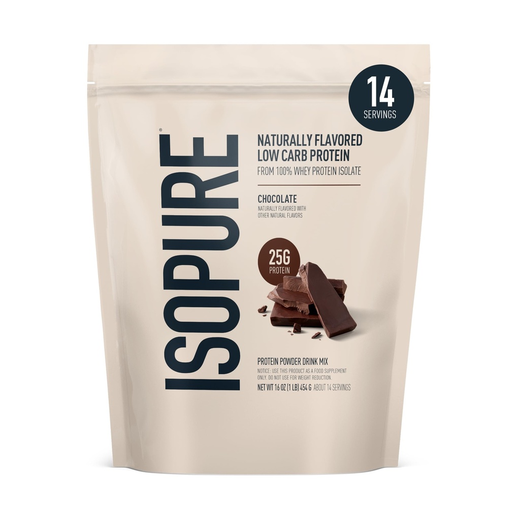 Isopure Low Carb 100% טהור Whey Isolate אבקת חלבון, Lactose חינם, Gluten חינם, עם ויטמינים, שוקולד כהה, 25g חלבון Per משרת, 1 Lb, 14 לשרתים (Packaging May Vary)