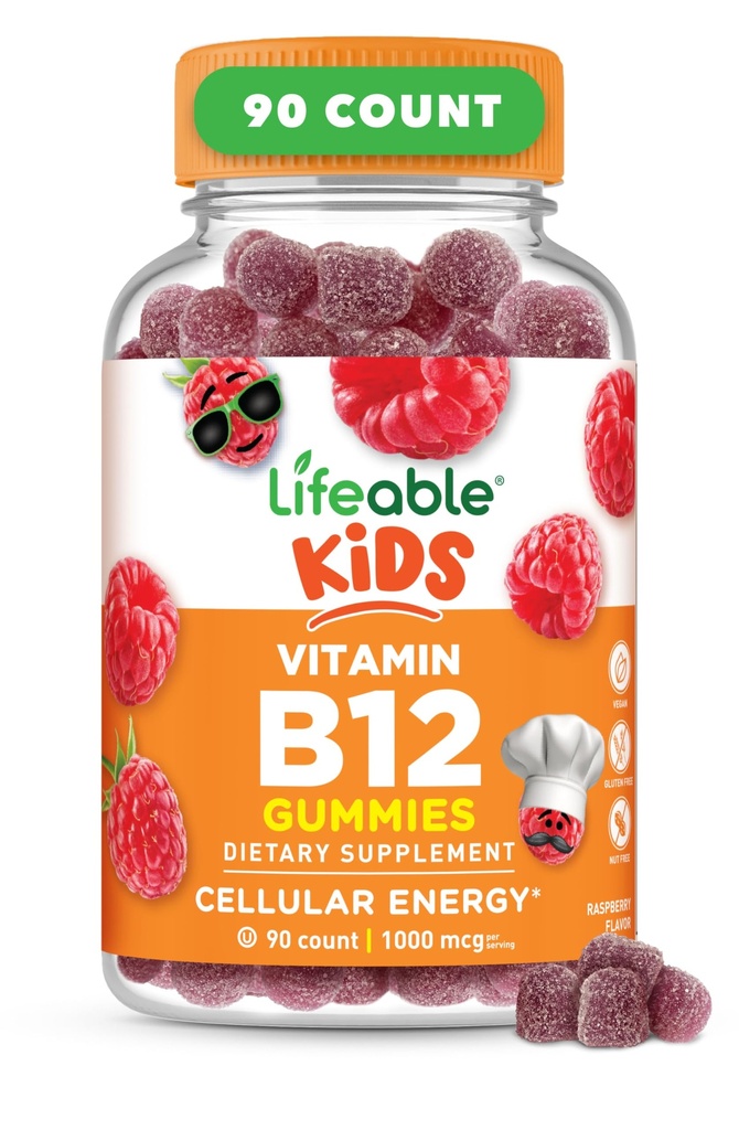 ויטמין B12 לילדים | 1000 mcg | Great Tasting ויטמין B12mies | Gluten Free, Vegan B12 ויטמינים | B12 ויטמינים לאנרגיה, Mood ו- Nervous System Support