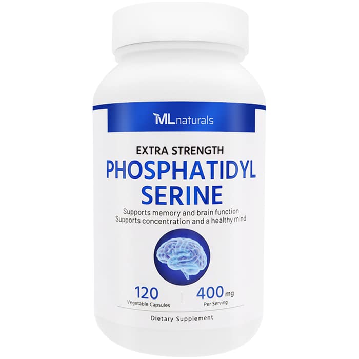 ML Naturals Phosphatidyl Serine 400 מ"ג (High Dosage) 120 קפסולות ירקות. תמיכה בתפקוד הזיכרון והמוח, Non-GMO, NSF-Certified & cGMP-Compliant