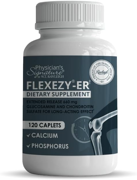 Rawleigh Flexezy-ER: 120 Caplets | 24/7 תמיכה משותפת פורמולה | Glucosamine & Chondroitin Sulfate Band | Calcium & Phosphorous | 24Hour Extended Release | תוספת בריאות משותפת לגברים ונשים