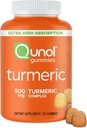 Qunol Turmeric Gummies, חניכיים עם 500 מ"ג Turmeric Curcumin, תוספת תמיכה משותפת, Ultra High Absorption Tumeric Curcumin, טבעוני, Gluten Free, 90 Count