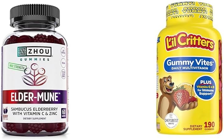 ZHOU Nutrition Elderberry Gummies & L'il Critters Gummy Multivitamin, 60 &190 חניכיים