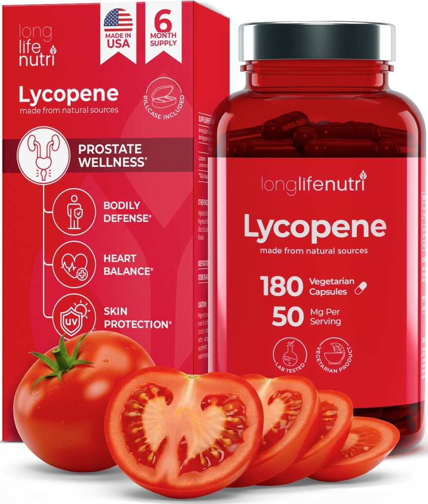Lycopene 50 מ"ג 180 קפסולות צמחוניות | תוספת בריאות | Natural Tomato לחלץ non-GMO | אבקת טהורה
