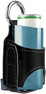 2pcs Portable Asthma Inhaler Holder, Light Weight PU Skin Protective Travel Handy Asthma Inhaler Case for Adults and Kids, Holder Only (Black)
