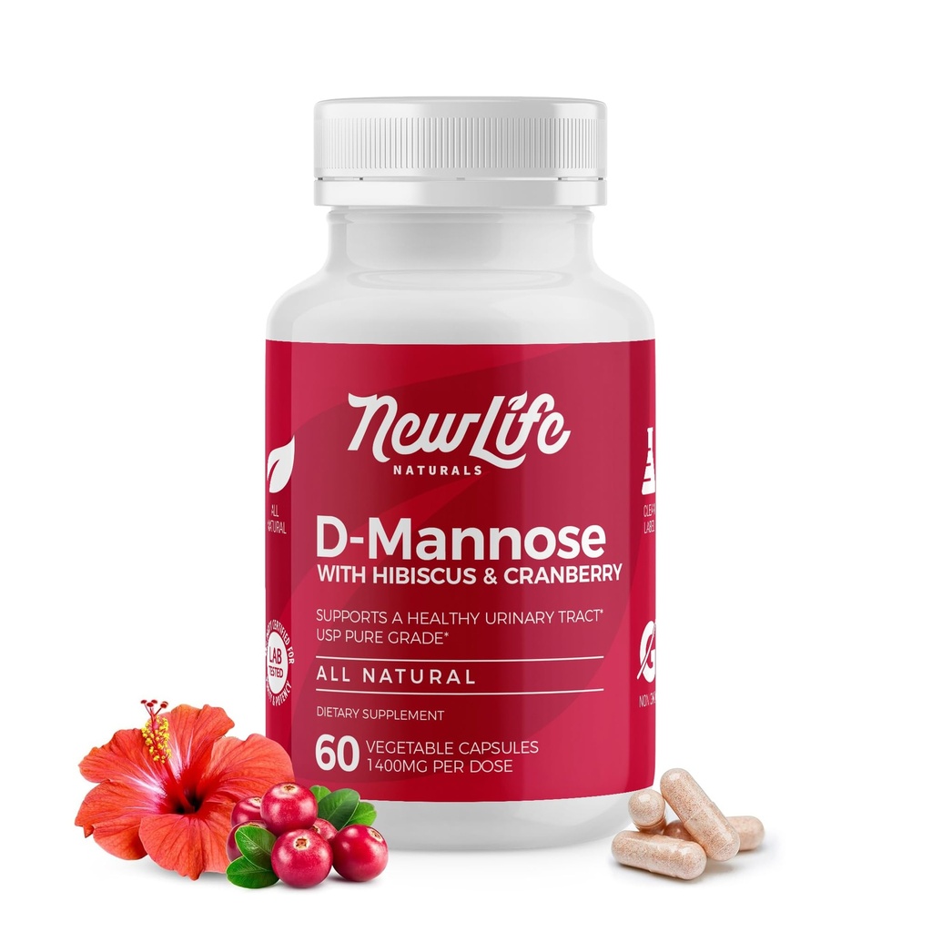NewLife Naturals D-Mannose קפסולות | w/Cranberry and Hibiscus Extracts | Natural Urinary Tract Health Supplement