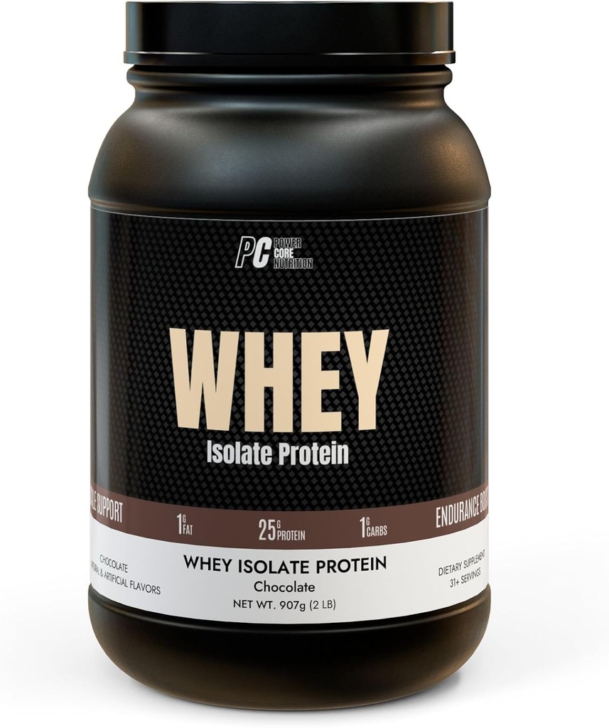 PowerCore Nutrition Whey Isolated חלבון - Low Carb, שומן נמוך, בקלות לערבב - 25g חלבון לשרת - שוקולד פלאמור, non-GMO, שריר התאוששות & Lean מקבל תוספת (2lb)