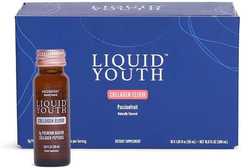 נוזל קולגן אלקסייר ירה עבור נשים וגברים - Premium Liquid Marine Collagen for Hair growth, Skin, Nail, Bone & Joint Health - Travel-Friendly (Passion Fruits Per Box)