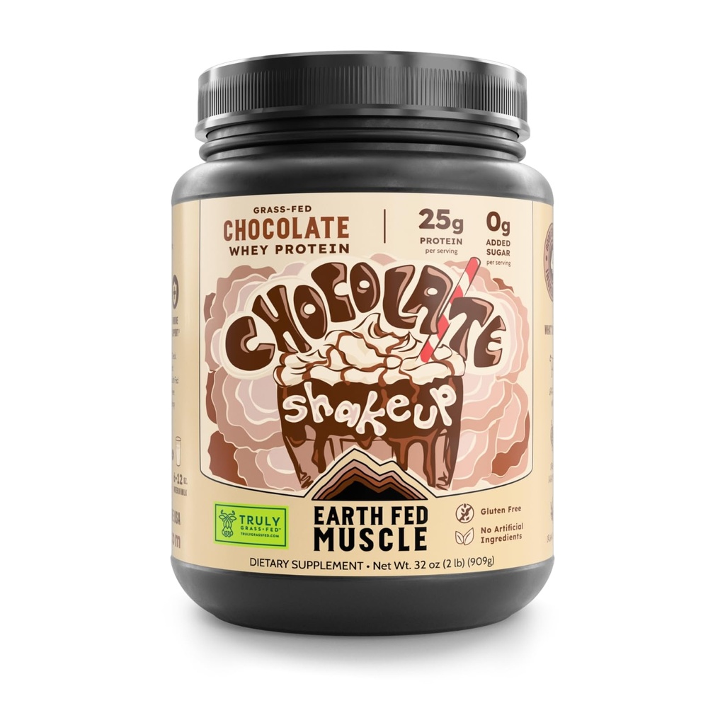 כדור הארץ פד את שוקולד השרירים Shakeup Truly Grass פד Whey חלבון Isolate NSF-Certified. אין רכיבים מלאכותיים, Soy Free, Gluten Free, non-GMO הורמון חינם (2 פאונד, 29 משרתים, שוקולד)
