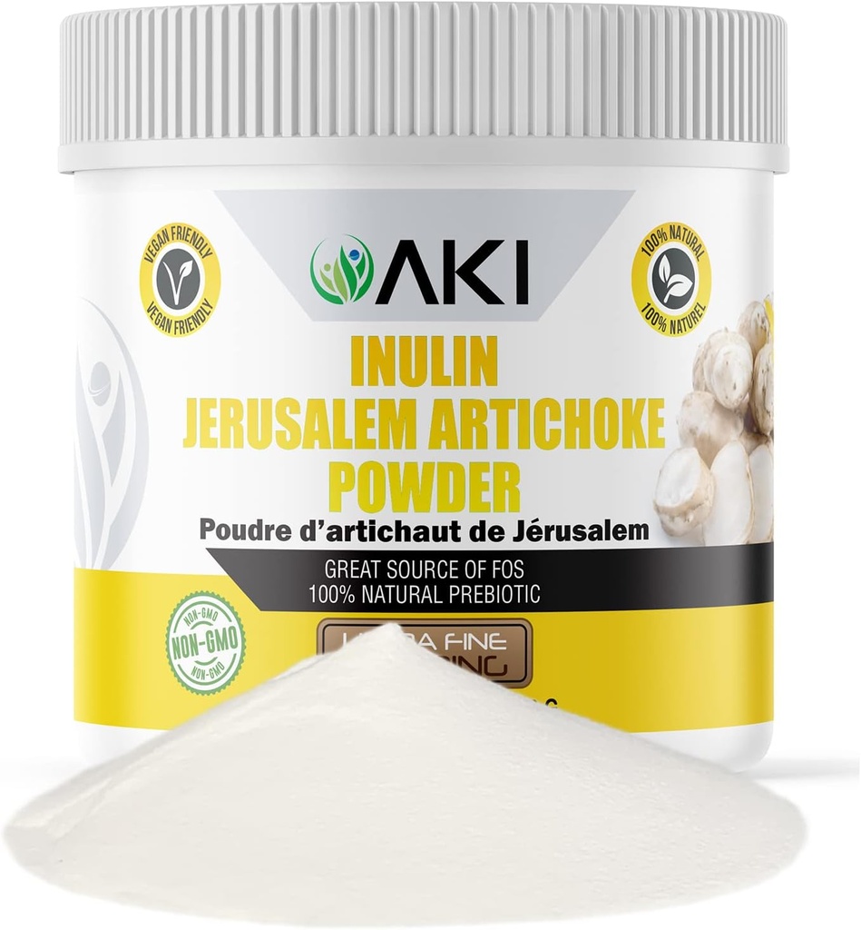 AKI Inulin ירושלים אבקת Artichoke (6oz /170g) טוב בסיבים & Prebiotic, אידיאלי עבור קפה, Smoothies, Juice & Other Meals - טבעוני, Gluten-Free (Pack של 1)