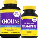 InnovixLabs Choline & ויטמין K2 Bundle Choline Bitartrate 550 מ"ג (100 קפסולות) ויטמין C2 (90 Softgels). תמיכה בזיכרון, Mood, Brain Health & Boost Cognitive