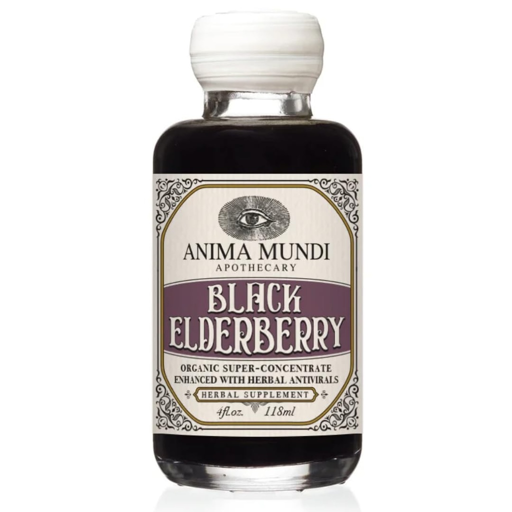 Anima Mundi Apothecary Black Elderberry Syrup - אורגני Elderberry סירופ עם Skullcap Baikal, Cordyceps, Reishi, Shiitake & Maitake Mushrooms כדי לעזור לתמוך בבריאות Immune (4oz / 118 מ"ל)