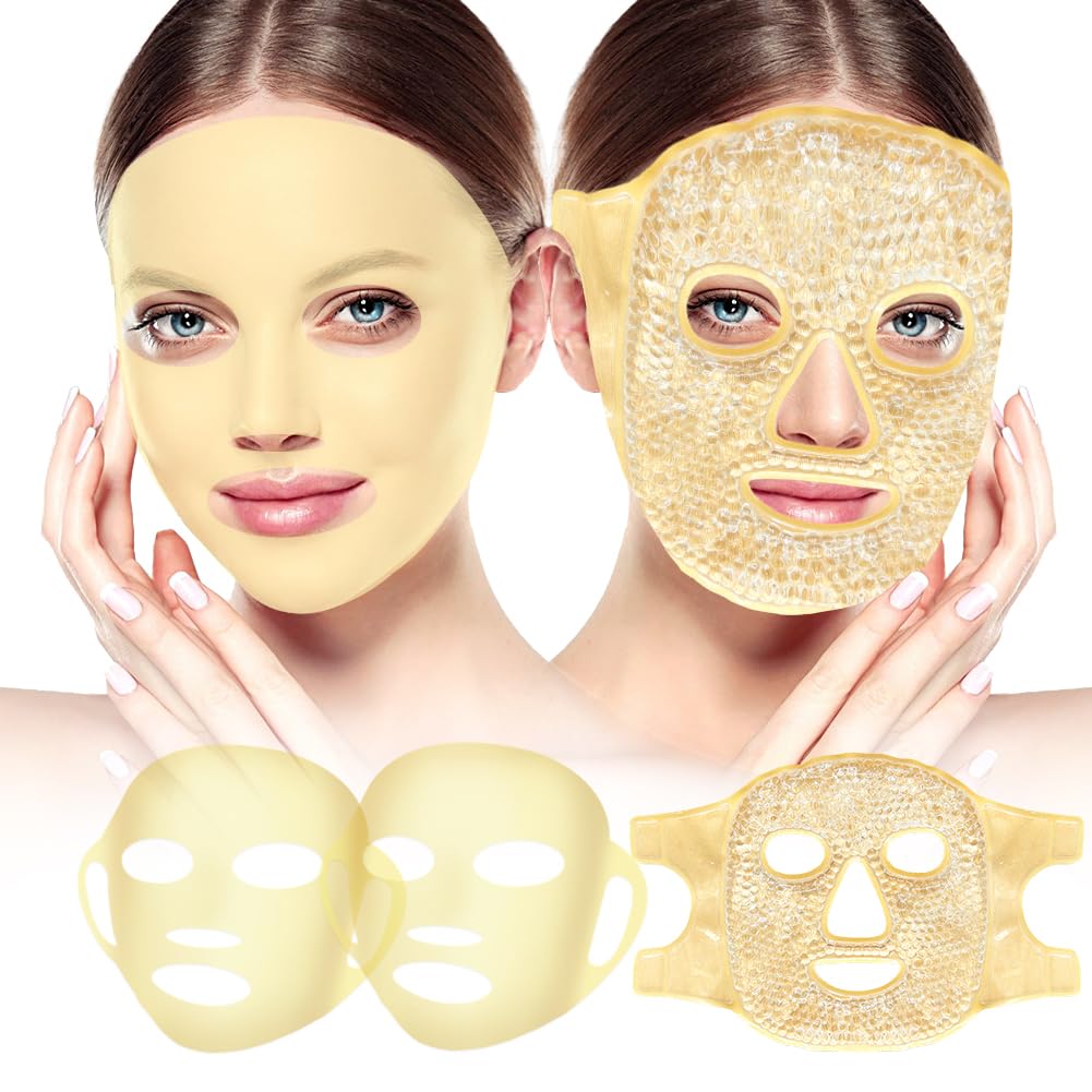 Face Ice Pack ו- 2 Packs Silicone Face Mask Cover, Full Face Frozen Masks Hot Face Compress Reusable Skin Care Set for Women for Puffiness Swelling Beauty Spa Essentials