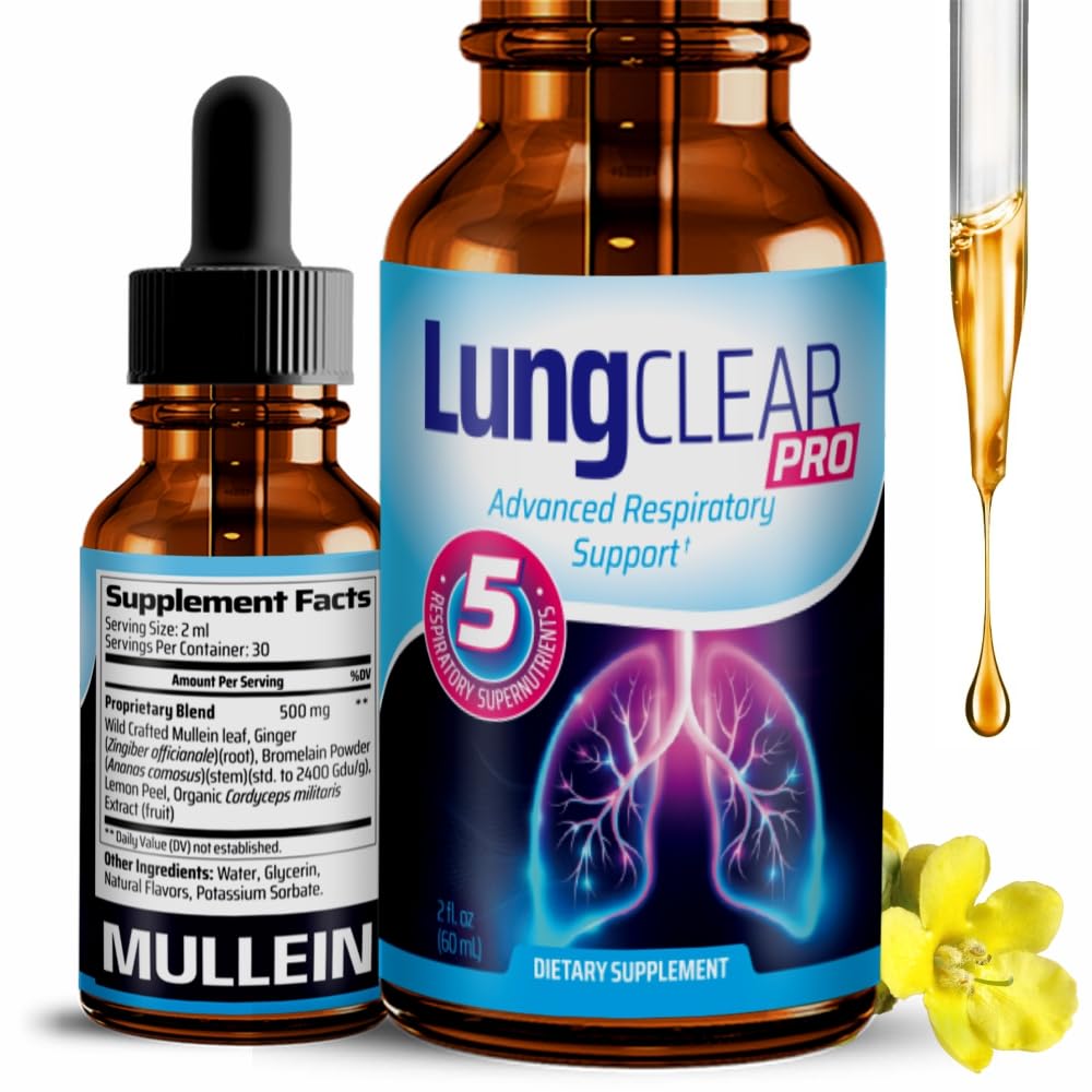 Lung Support Supplements with Wild Mullein Extract for Lungs and Mucus Relief - 2 Fl oz
