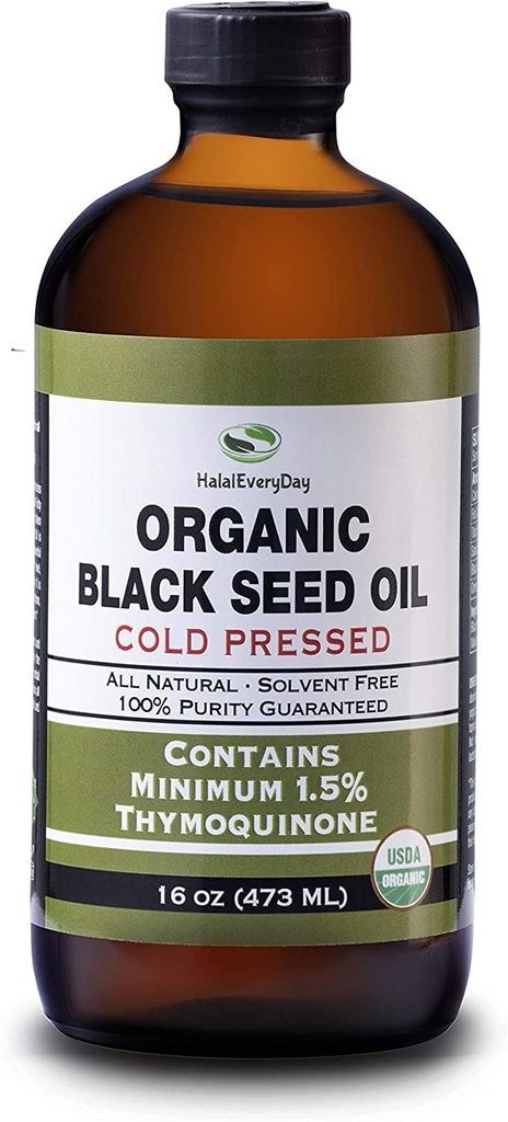 שמן זרעי שחור אורגני - USDA Certified Cold Pressed Glass בקבוק מעל 1.5% Thymoquinone 3X כוח טורקי Black Cumin Nigella Sativa non-GMO 100% שמן שחור טהור (32oz זכוכית (2X16)