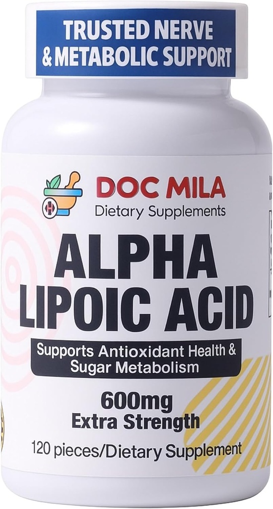 אלפא Lipoic Acid 600 מ"ג 120 קפסולות - תמיכה נוירופתיה היקפית - Gluten Free, Vegan & Non-GMO למבוגרים