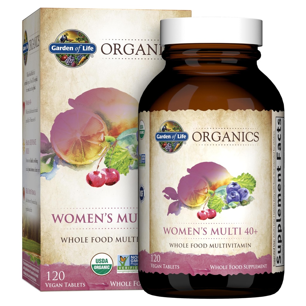 גן החיים Multivitamin עבור נשים 40 פלוס, אורגני נשים ויטמינים, הורמון ותמיכה בריאות השד תערובת, טבעוני 120 טבליות