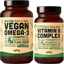 אומגה טבעונית 3 180 Softgels & Vegan B Complex Bundle - Plant-based DHA & EPA Fatty Acids, Essential B ויטמיןs with Whole Food Band, B1, B2, B3, B5, B5, B6, B7, Folate B7, Folate B7, Folate