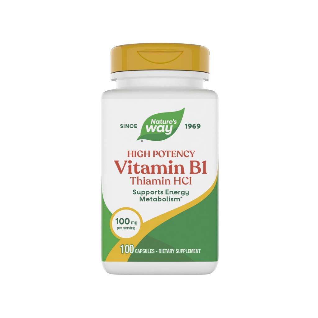 הדרך של Nature's Way ויטמין B1, High Potency, 100 מ"ג Thiamin לכל משרת, Thiamin HCl, תומך במטבוליזם אנרגיה*, Gluten Free, 100 כמוסות (Packaging May Vary)
