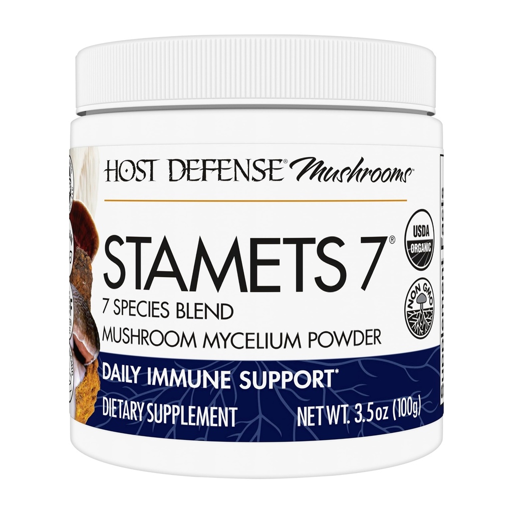 Host Defense Stamets 7 Mushroom אבקת - 7 מינים בלגן - תוספת Mushroom עבור תמיכה Immune עם השמש המלכותית Blazei, Cordyceps, Reishi, Maitake, Lion's Mane, Chaga & Mesima - 3.5 oz (66 משרתים)
