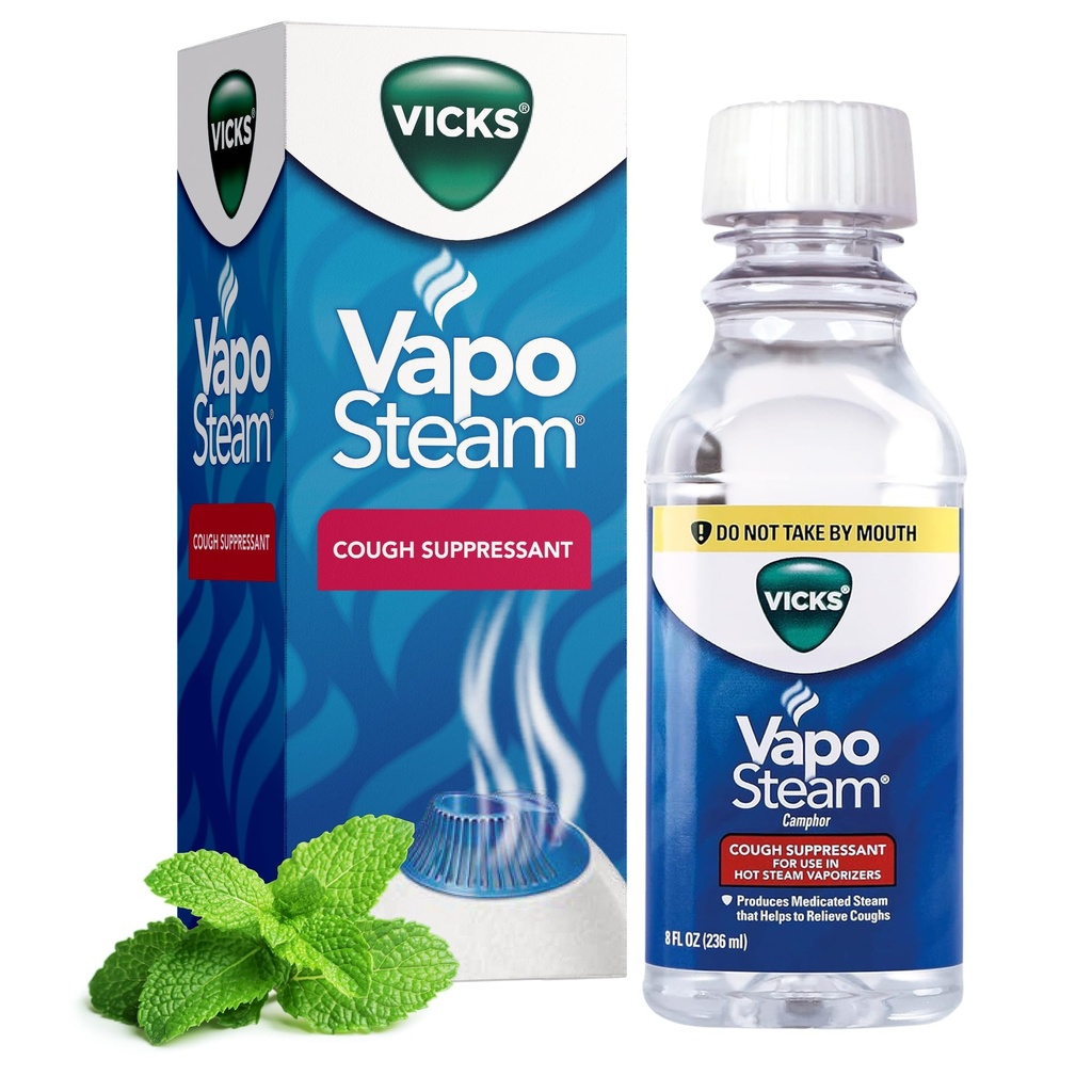 ויקי VapoSteam Medicated נוזל עם קמפור, קיסרי Cough, עוזר Relieve Coughing, לשימוש ב ויקיס Vaporizers וממריצים, 8 Oz Oz