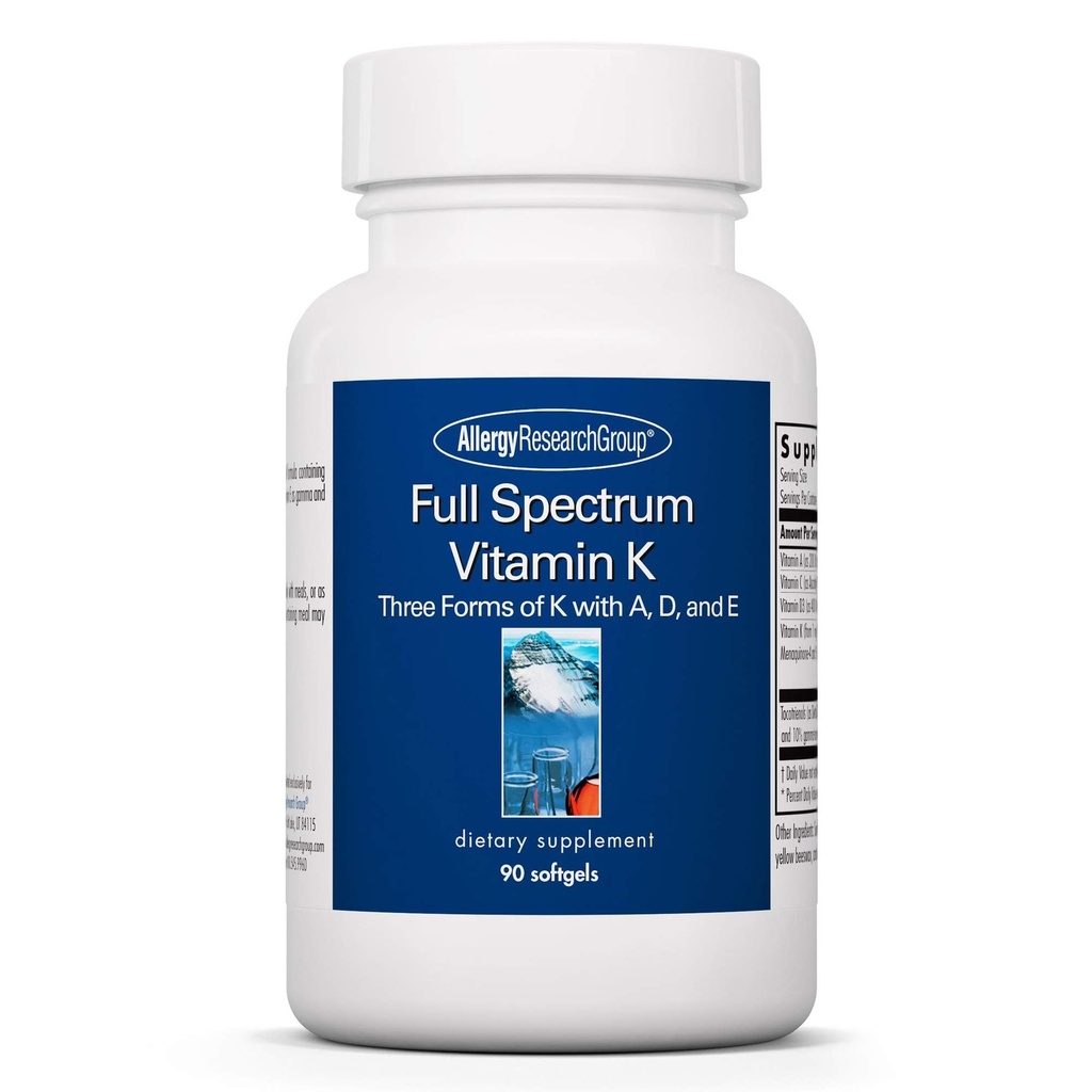 Allergy Research Group Full Spectrum ויטמין K - ויטמין K1 ו-K2, ויטמין K Complex, MK-4, MK-7, ויטמין D3, ויטמין A - 90 Count