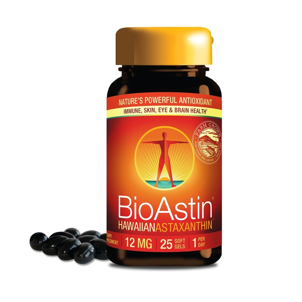 Nutrex הוואי bioAstin הוואי Astaxanthin - 12 מ"ג, 25 Softgels - Farm-Direct Premium Antioxidant תוסף לתמיכה עין, עור, Joint & Immune System Health - Non-GMO & Gluten-FreeFreeFreeFreeFree Premium-FreeFreeFreeFreeFreeFree