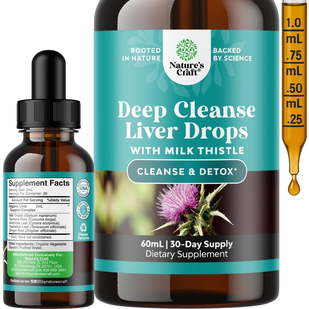 Deep Liver ניקויse, Detox & Fix with Milk Thistle Liquid Drops - Liver Detox Liquid Artichoke Extract with Dandelion Leaf, Johnson & Turmeric Curcumin for Immunity & Daily Cleanse - 2Fl OZ