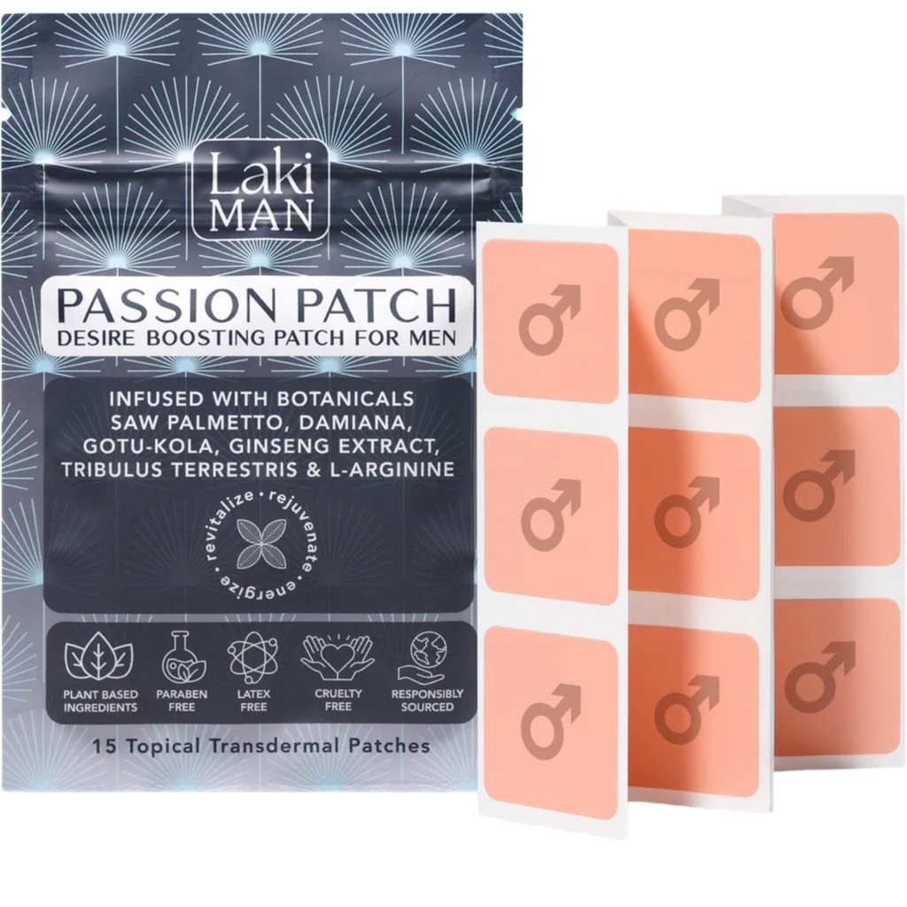 Laki Naturals Passion Patch for Men (Pack of 15) - תומך ב Circulation, Vitality, Vigour and Energy with Natural Ingredients - Non-Habit Forming, Time-Released Men's Health, פאטש