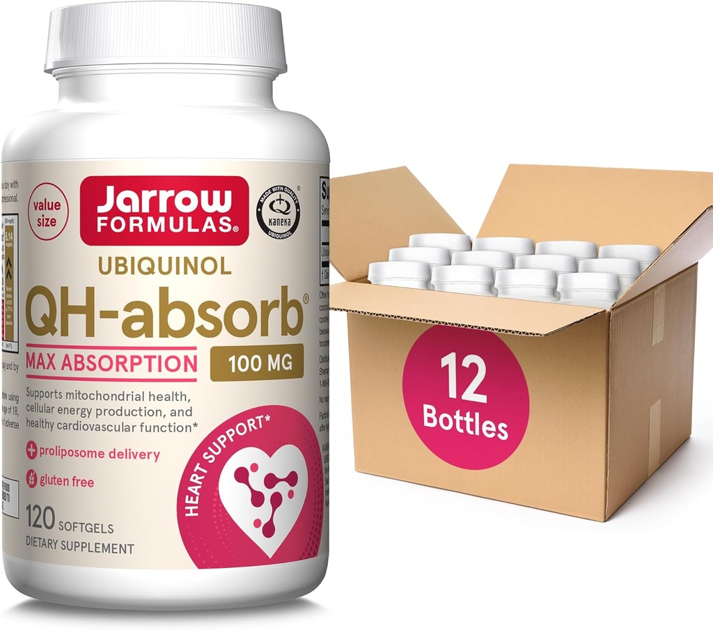 Jarrow Formulas QH-Absorb, 100 מ"ג, תוסף דיאטת Ubiquinol עבור תפקוד קרדיווסקולרי בריא, 120 Softgels, 120 יום אספקה,12 Packs