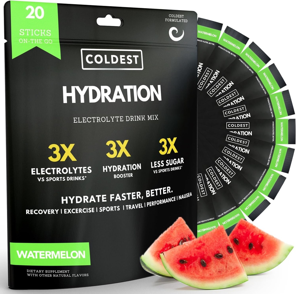 Coldest hydrotion - Aclytes אבקת Packets - Non GMO & No A מלאכותי סוכר - אלקטרוליט שתי לערבב - Easy Open Single- Serveing Stick Drop in Water - 20 Sticks per Pack