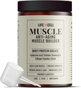LifeCell Whey חלבונים - Anti-Aging שריר בונה עם Shiitake Mushroom, Collagen & Hyaluronic Acid - Unflavored, No Sugar נוסף, Soy-Free, Gluten-Free, 600g (18שרתים)