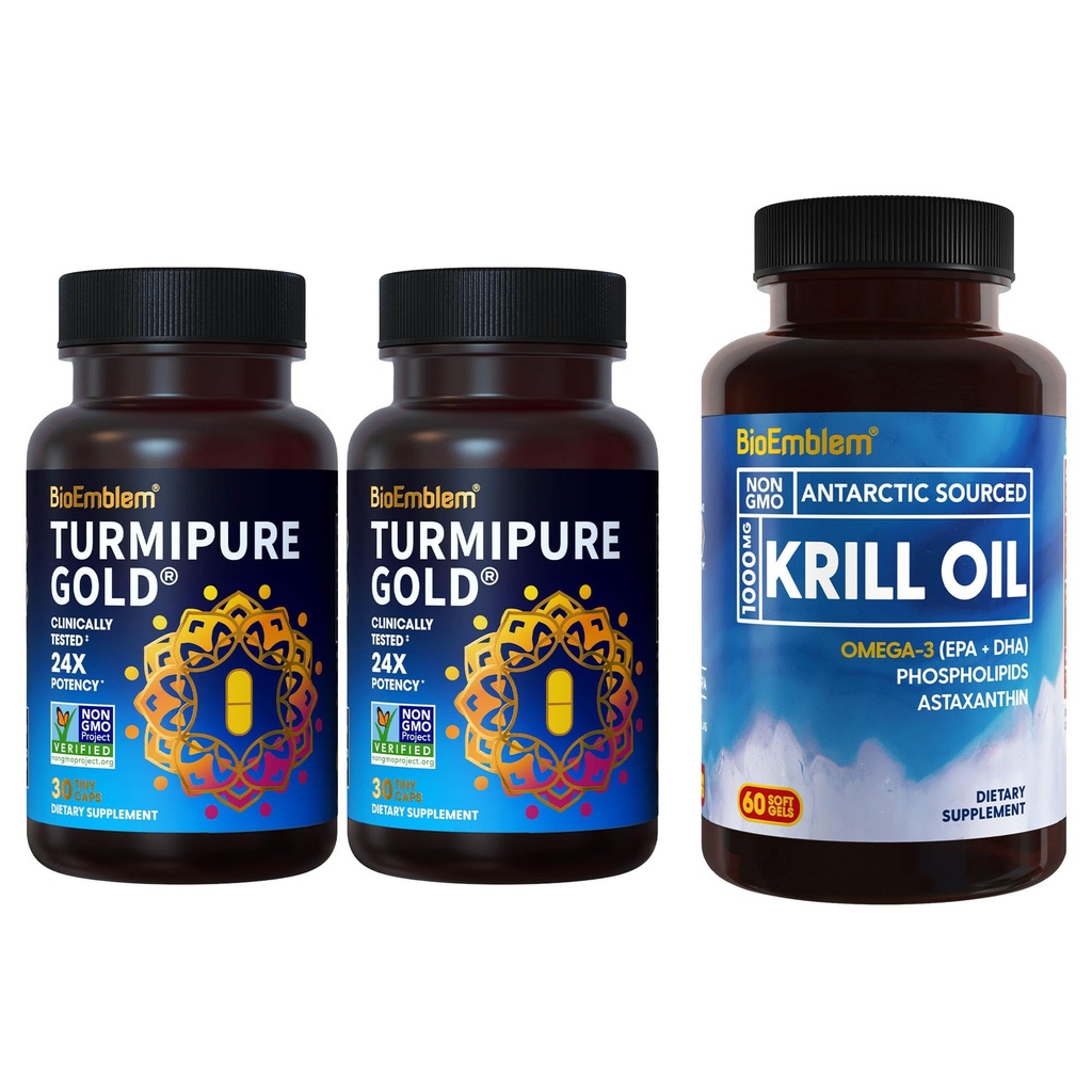 Bio Emblem Turmeric Curcumin עם קלינית למד TurmiPure אנטארקטיקה תוסף שמן קריל