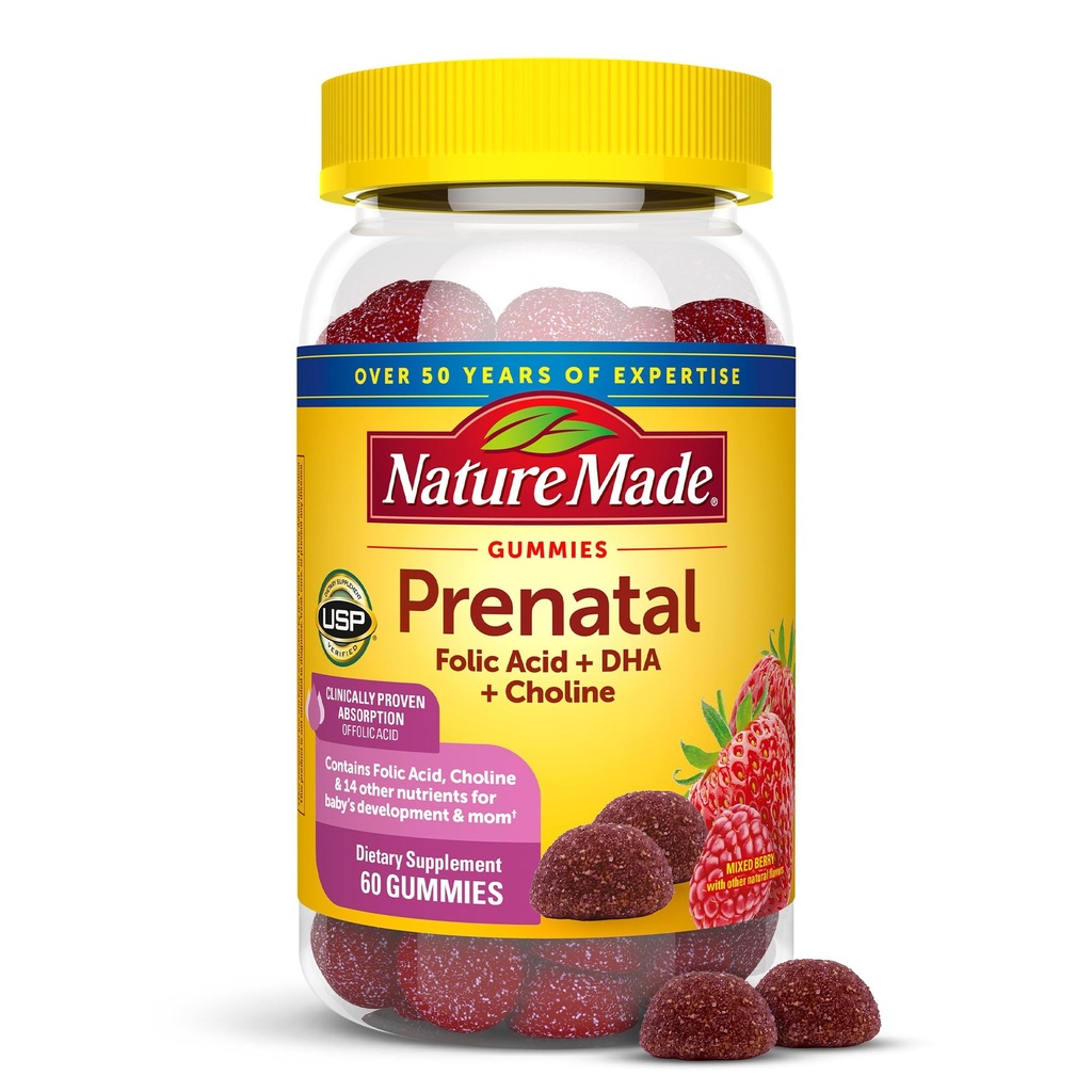 הטבע עשה חניכיים טרום לידתי עם DHA ו Folic Acid, ויטמין טרום לידתי ומינרל תוספת לתמיכה תזונתית יומית, 60 חניכיים, 30 יום אספקה