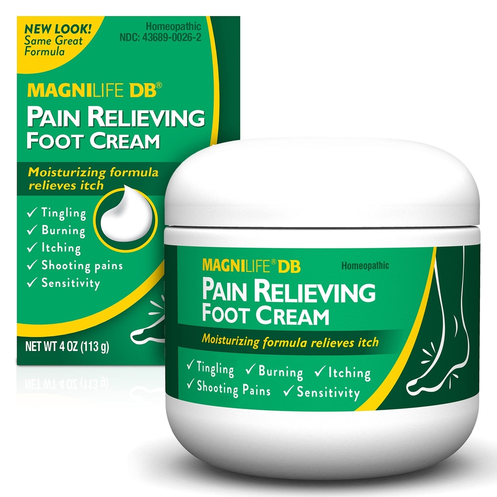 MagniLife DB Pain Relieving Foot Cream, 4 Oz Jar, Calming Relief for Burning, Tingling, Shooting & Stabbing in Feet & Legs, Moisturizing & Hydrating Foot Cream Suitable for Diabetic & Sensitive Skin