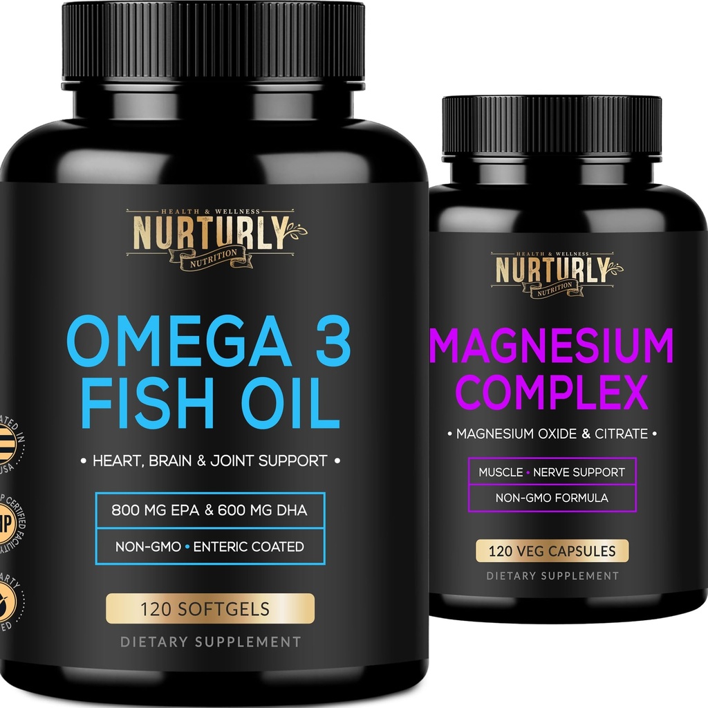 Magnesium Complex and אומגה 3 Fish Oil - Magnesium Citrate 500MG - שמן דגים 2000 מ"ג, 800 מ"ג EPA ו 600 מ"ג DHA - הרפיה שרירים, שינה ואנרגיה, בריאות העצם, המוח והלב