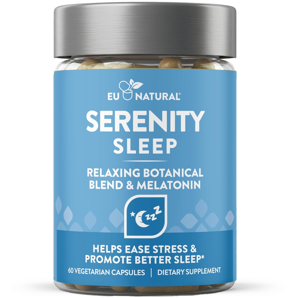 Serenity Sleep Natural Sleep Aid - תערובת של מגנזיום, ולריאן שורשים ומלטונין - Natural Sleep Aid - Non-Habit-Forming Way כדי להירגע ולקבל את השינה של לילה טוב - 60 קלפי טבעוני רך