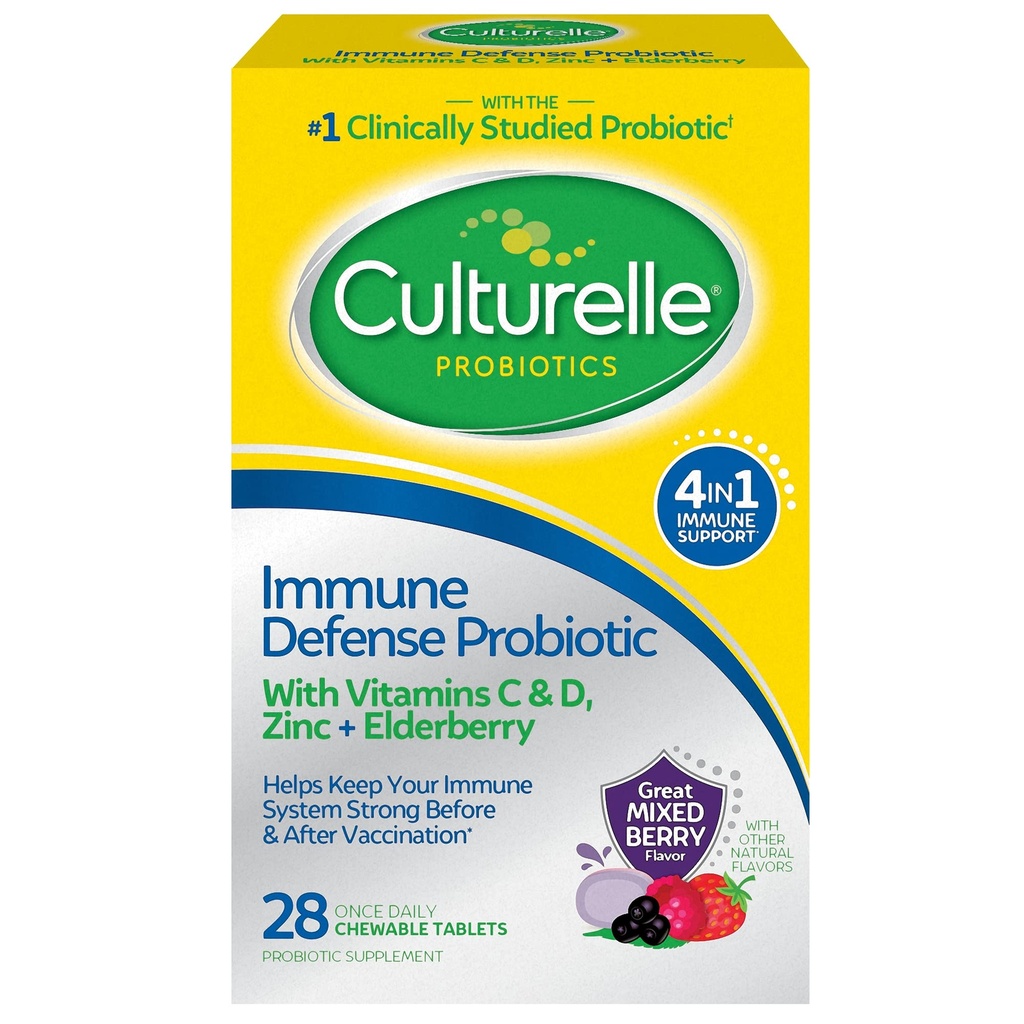 Culturelle Immune Defense Daily Probiotic for Women & Men - 28 Count, המעורב ברי צ'אונדז עם תמיכה של 4in-1. ויטמין C, ויטמין D ו- Zinc Plus Elderberry