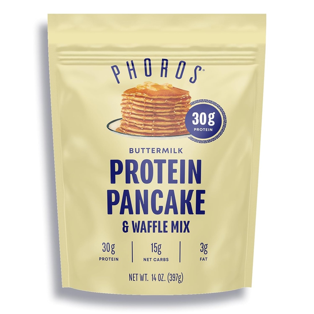 חלבון Pancake Mix & חלבון Waffle Mix by Phoros Nutrition, 30 גרם של חלבון, פחמימות נמוכות, חלבון גבוה, Keto-Friendly, חלבון Whey, Whole Grain Oats, Whole Wheat Panעוגותs, Just Add Water (Buttermilk)
