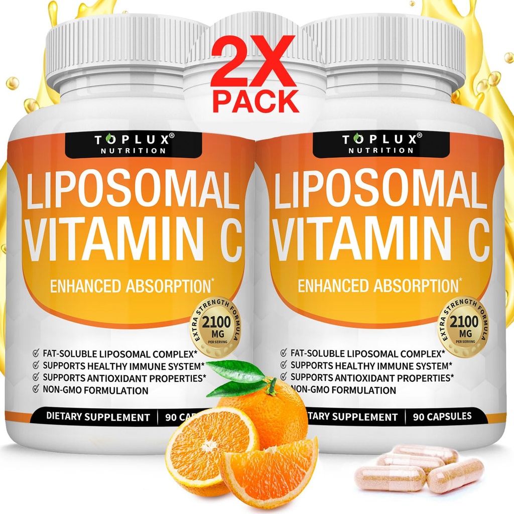 ויטמין C 2100 מ"ג שומן Soluble VIT C - Immune Support Collagen Booster Immunity Defense & Powerful Antioxidant, MCT Oil & Sunflower Lecithin, Acid Acid, טבעוני non-GMO