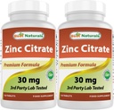 Best Naturals Zinc 30 מ"ג תוסף (כמו Zinc Citrate) - ויטמין אבץ עבור מבוגרים Immune Support - 120 טבליות (120 Count (Pack of 2))