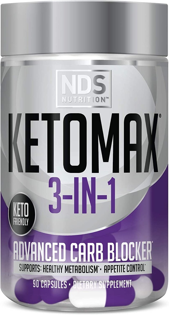 NDS תזונה מתקדמת 3in-1 - Keto Pills for Fat Loss Support Carb Blocker Appetite Suppressant - White Kidney Bean, Chitosan, Raspberry Ketones ו Vanadium (90 קפסולות)
